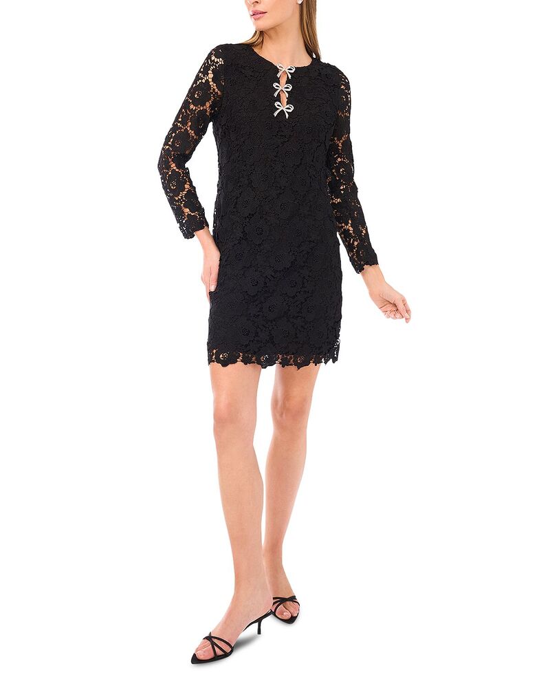 セセ レディース トップス ワンピース フラワー柄 レース フラワー CeCe Bow Trim Floralace Dress Rich Black ブラック