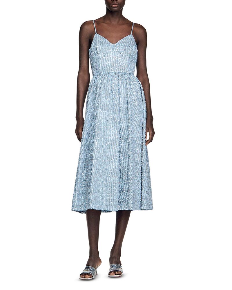 サンドロ レディース トップス ワンピースパンコール Sandro Iseanna Sequin Dress Blue ブルー