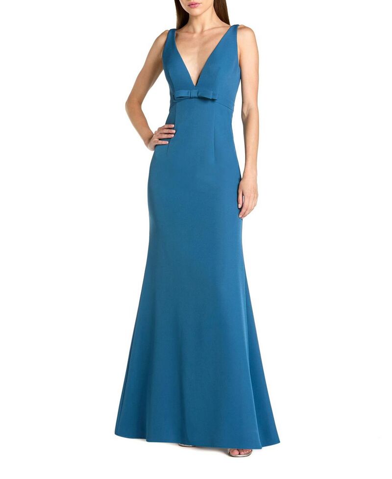 マックダガル レディース トップス ワンピース Vネックレープ ノースリーブ Mac Duggal Crepe Sleeveless V Neck Mermaid Gown with Bow Ocean