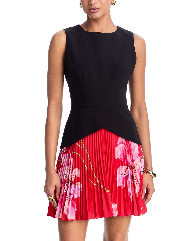 ミリー レディース トップス 衣装 筋目 刷り上げる ミニ MILLY Haddy Printed Pleated Minidress Black/red 黒いこと