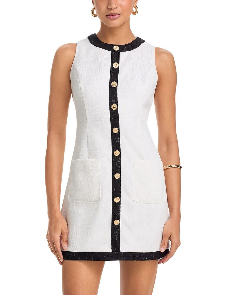 アクア レディース トップス ワンピース ミニ ツイード コントラスト AQUA Shimmer Tweed Contrast Mini Dress - Exclusive Ivory/Black アイボリー