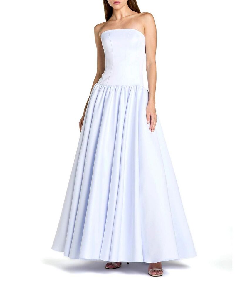 マックダガル レディース トップス ワンピース サテン ストラップレス Mac Duggal Straplessatin Dropwaist Gown Powder Blue ブルー|ReVida 店