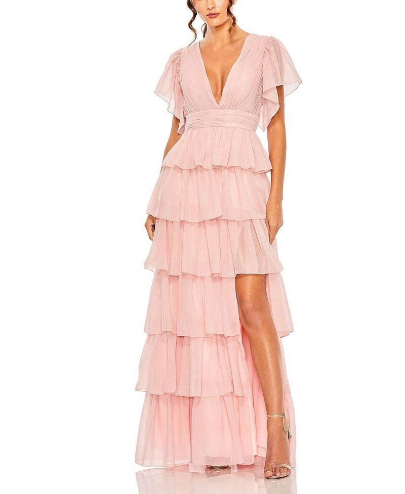 マックダガル レディース トップス ワンピース ティアード フリル Mac Duggal Flutter Sleeve Ruffle Tiered Gown Petal Pink ピンク