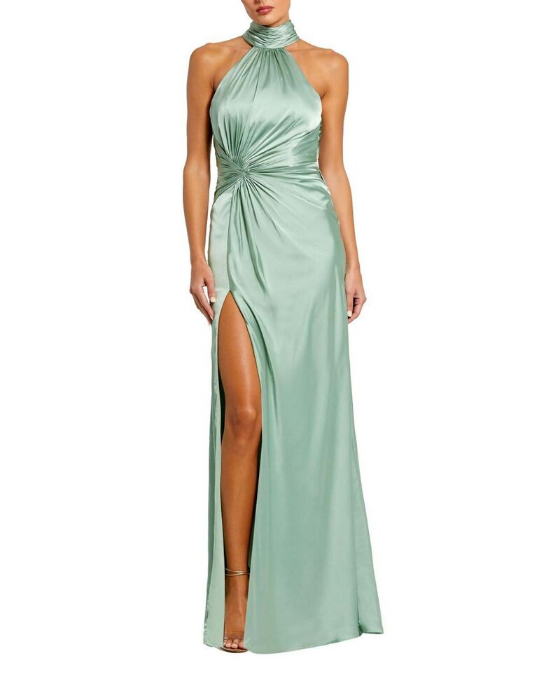 マックダガル レディース トップス 衣装 明けっ広げうしろ側 ハイネック ギャザー Mac Duggal Open Back High Neck Side Ruched Gown Sage サルヴィア
