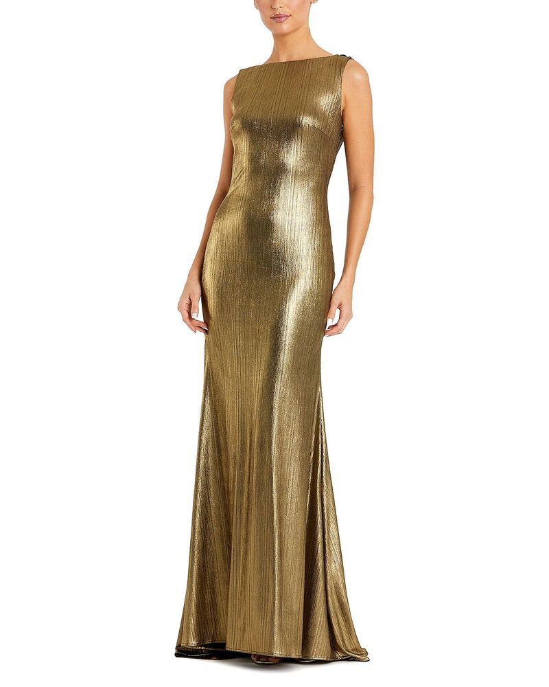 マックダガル レディース トップス ワンピース トール Mac Duggal Metallicowl Back Column Gown Gold ゴールド