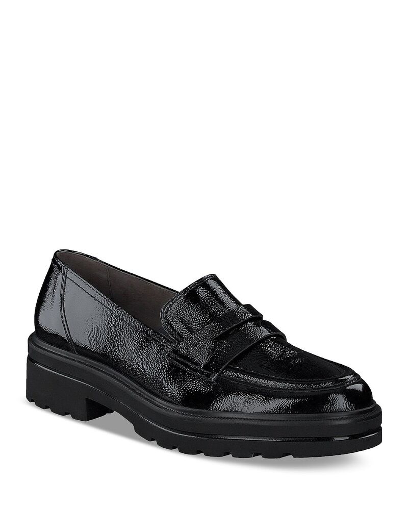 極点・緑であること レディース シューズ スリッポン・ローファー なめし革 Paul Green Women\u0027samone Patent Leather Loafer Flats Black Crinkled Patent 黒いこと