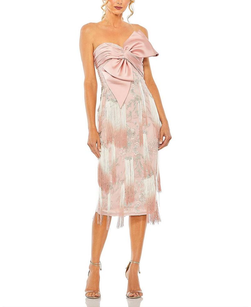 マックダガル レディース トップス ワンピース フリンジ Mac Duggal Bow Front Ombre Fringe Detailedress Rose