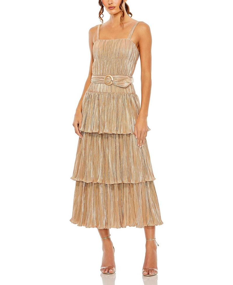 マックダガル レディース トップス 衣装 ティアード フラウンス Mac Duggal Ruffle Tiered Buckle Detail Dress Gold ゴールド