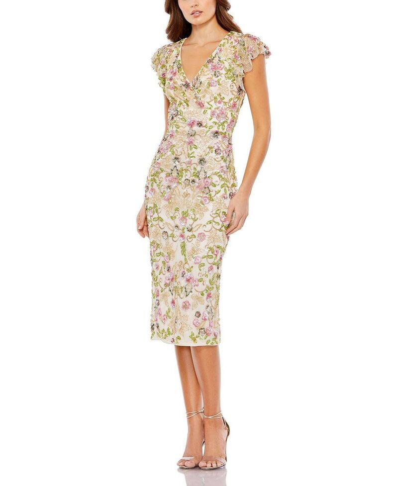 マックダガル レディース トップス 衣装 御花柄 旗がしら 御花 Mac Duggal Floral Embellished Flutter Cap Sleeve Dress Creamulti 皮膚軟化剤