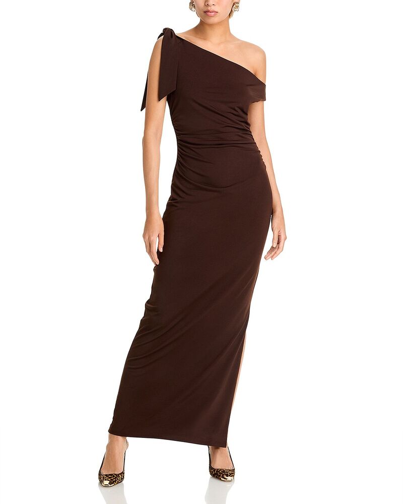 ワイフ レディース トップス ワンピース ギャザー ミディ WAYF Say Less Ruched Midi Dress Chocolate チョコレート
