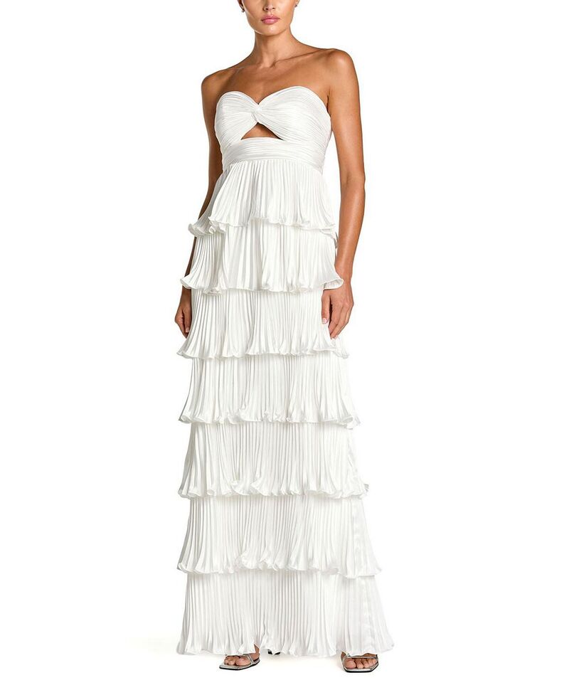 マックダガル レディース トップス ワンピース ティアード プリーツ フリル ストラップレス Mac Duggal Pleated Charmeuse Strapless Tiered Ruffle Gown Ivory アイボリー