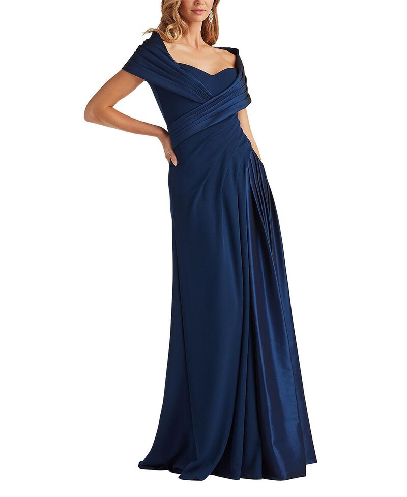 タダシショージ レディース トップス ワンピース ドレープ Tadashi Shoji Milica Draped Portrait Collar Gownavy ネイビー