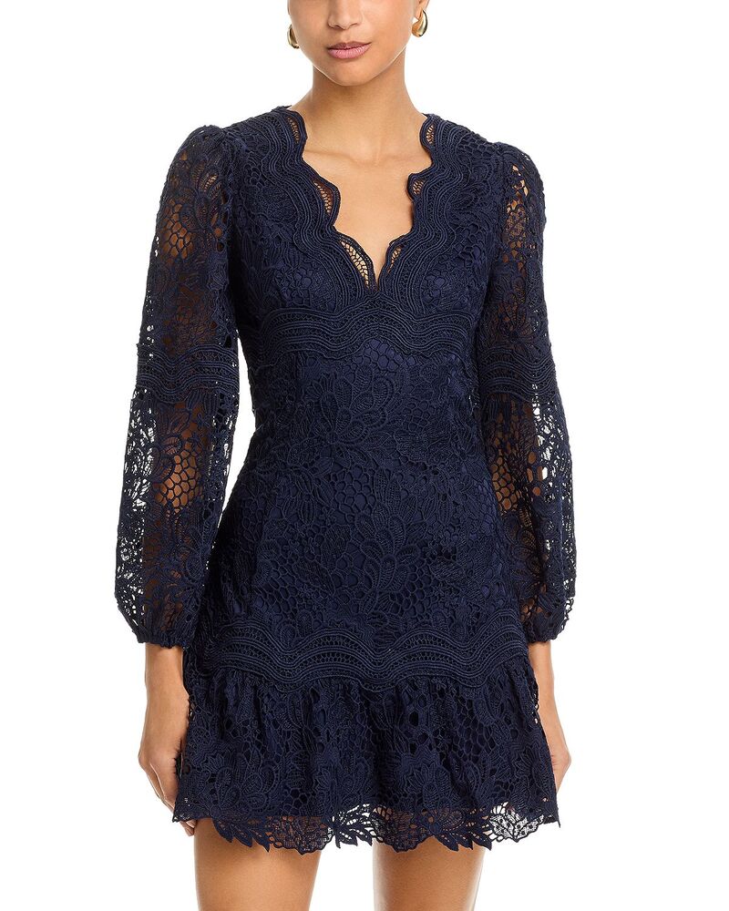 アクア レディース トップス ワンピース ミニ レース AQUA Scallop Lace Mini Dress -Exclusive Navy ネイビー 19,936円