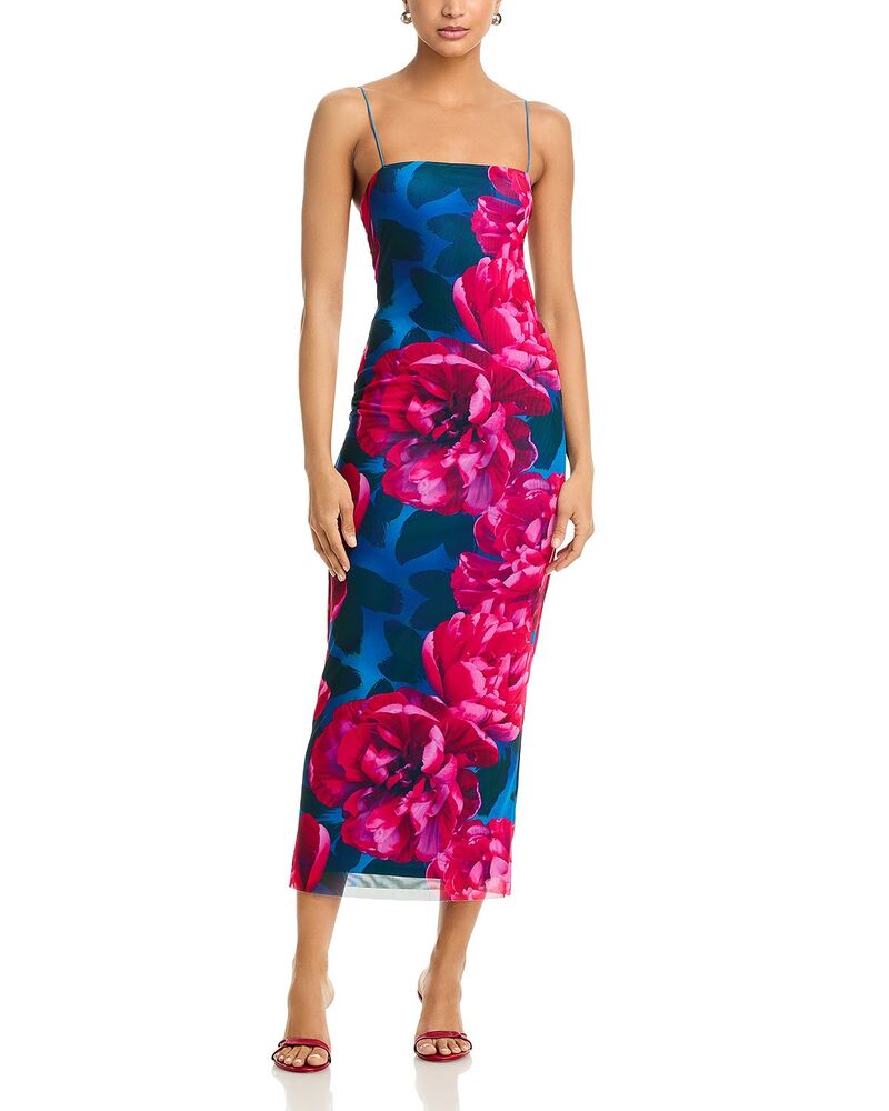 アクア レディース トップス ワンピース メッシュ ミディ AQUA Mesh Midi Dress - Exclusive Hot Pink Multi ピンク