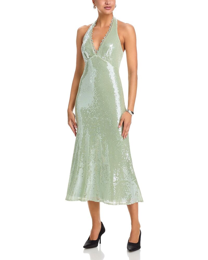 アクア レディース トップス ワンピース ミディ スパンコール ホルター AQUA Sequin Halter Midi Dress - Exclusive Pistachio