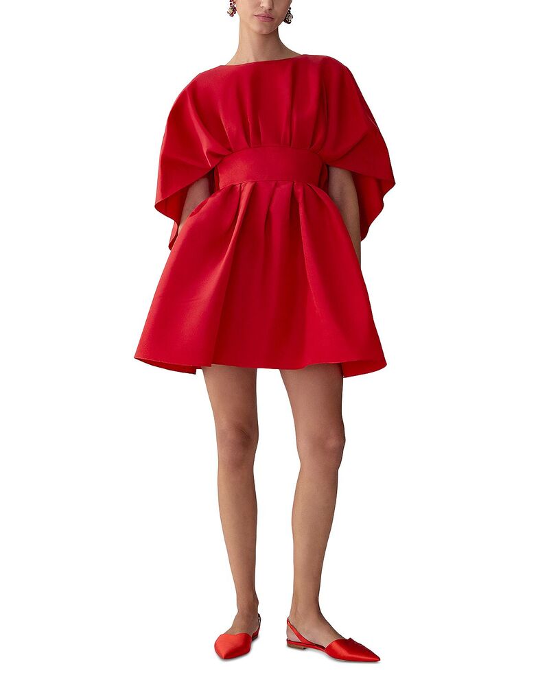 キャロライナヘレラ レディース トップス 衣裳 ミニ 地絹 Carolina Herrera Silk Fan Bodice Mini Dress Herrera Red 赤いこと
