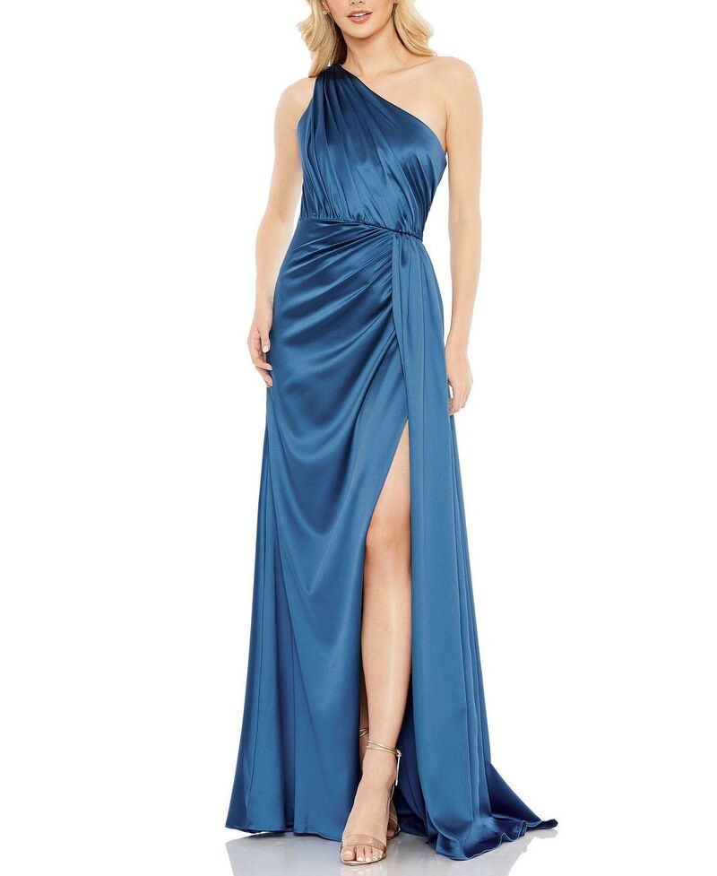 マックダガル レディース トップス 衣装 ドレープ 繻子 Mac Duggal Draped One Shoulder Satin Gown Ocean Blue 青色