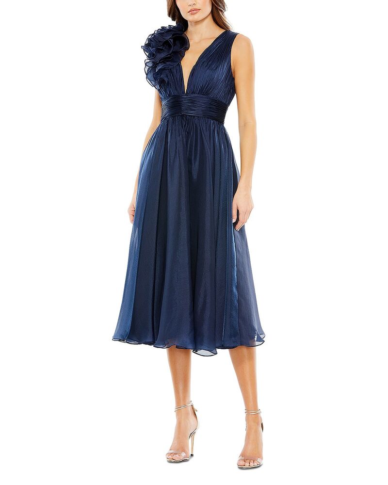 マックダガル レディース トップス 衣装 シフォン A 生産ライン ノースリーブ Mac Duggal Sleeveless Chiffon A-Line Tea Length Cocktail Dress Midnight