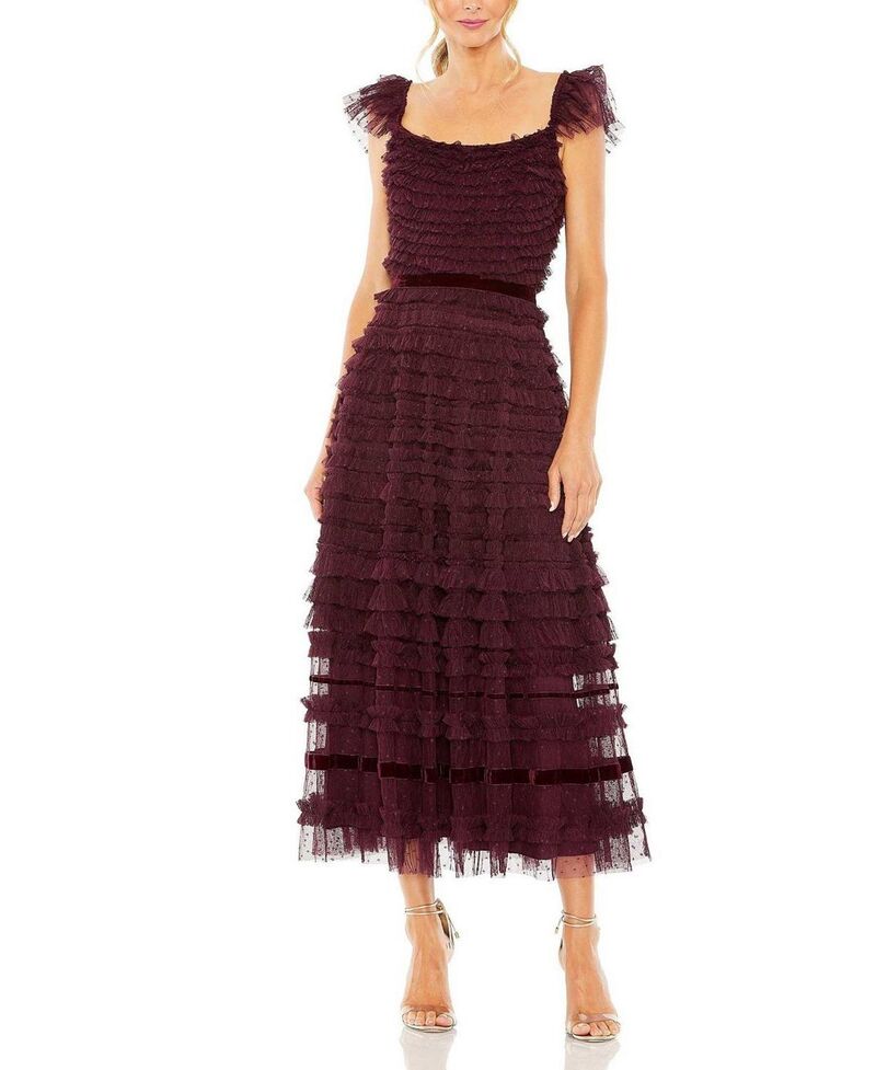 マックダガル レディース トップス ワンピース ティアード フリル ミディ キャップ Mac Duggal Ruffle Cap Sleeve Tiered Midi Dress Amethyst