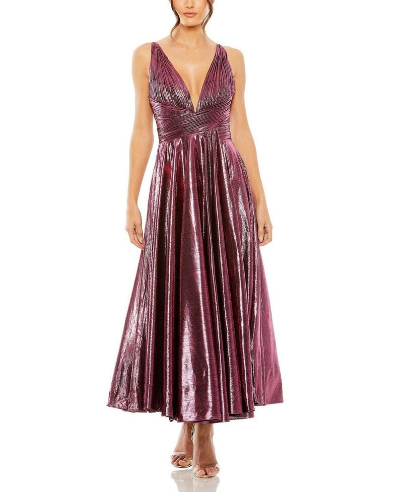 マックダガル レディース トップス ワンピース Vネック プリーツ トール ノースリーブ Mac Duggal Sleeveless V Neck Pleated Top Metallic Dress Rose メタリック｜ReVida 店