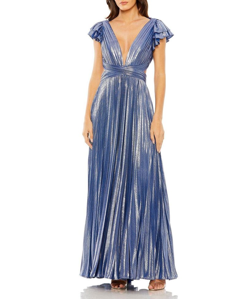 マックダガル レディース トップス ワンピース カットアウト プリーツ フリル トール Mac Duggal Ruffle Sleeve Cutout Pleated llic Gown Blue ブルー