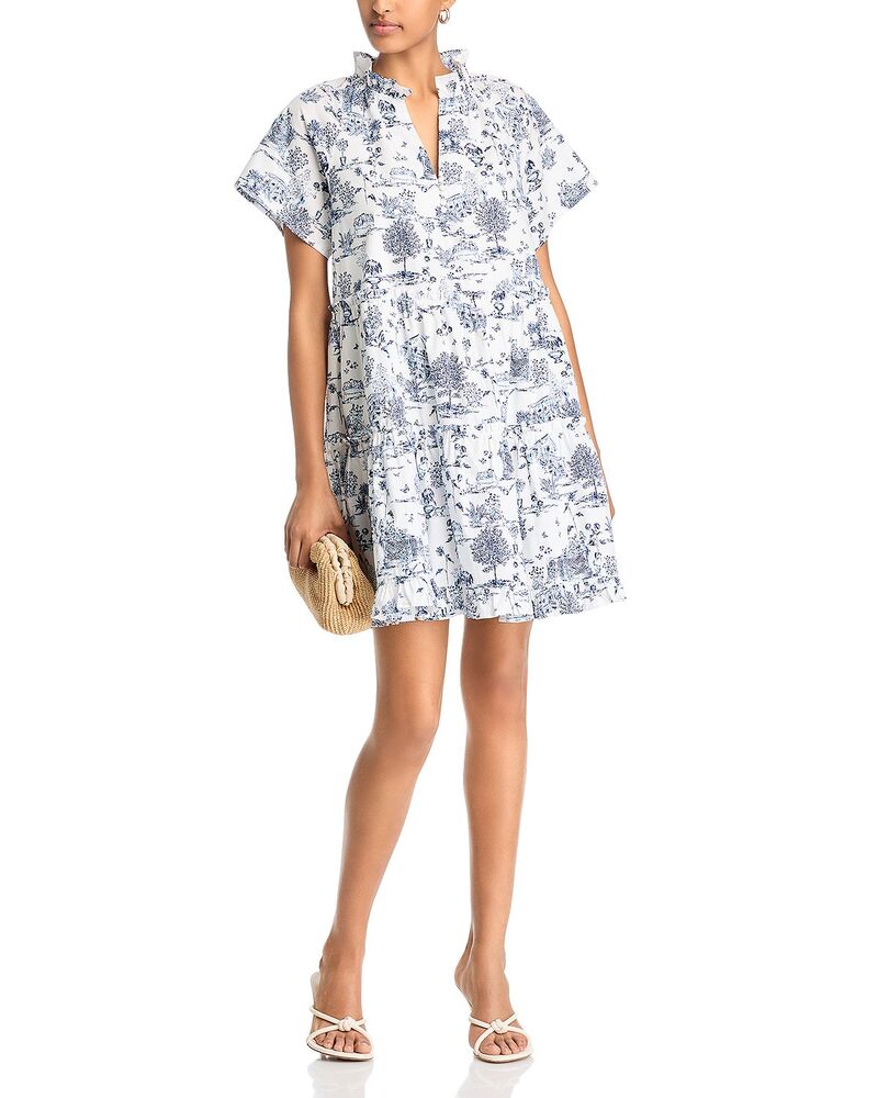 アクア レディース トップス ワンピース ミニ AQUA Toile Short Sleeve Mini Dress - Exclusive Navy/White ホワイト