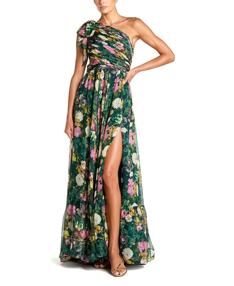 マックダガル レディース トップス 衣装 カットアウト Mac Duggal Side Cut Out One Shoulder Gown Deep Green Multi 緑であること