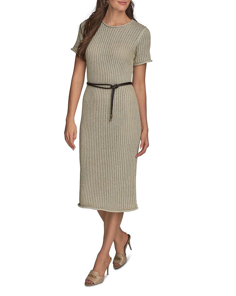 ダナキャラン レディース アウター ニット・セーター Donna Karan Cord Belt Sweater Dress Cream/Gold クリーム
