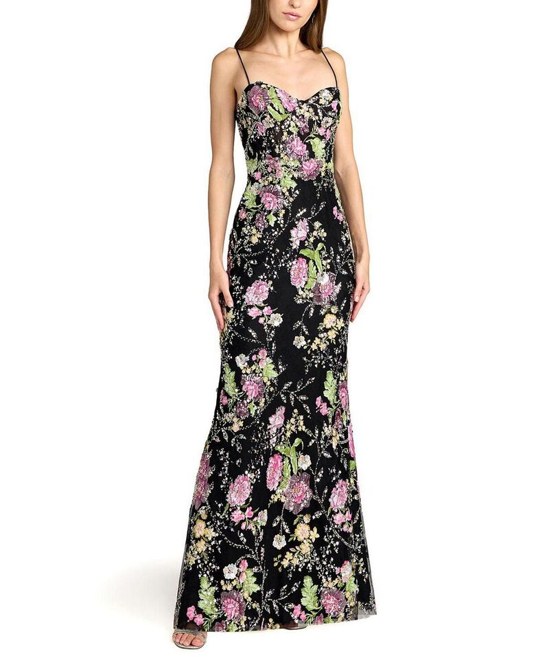 マックダガル レディース トップス ワンピース フラワー柄 ノースリーブ フラワー Mac Duggal Floral Embellished Sleeveless Bustier Gown Black Multi ブラック｜ReVida 店