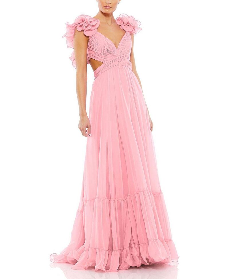 マックダガル レディース トップス 衣装 ティアード シフォン カットアウト フラウンス Mac Duggal Ruffle Tiered Cut-Out Chiffon Gown Blush 毛はらい