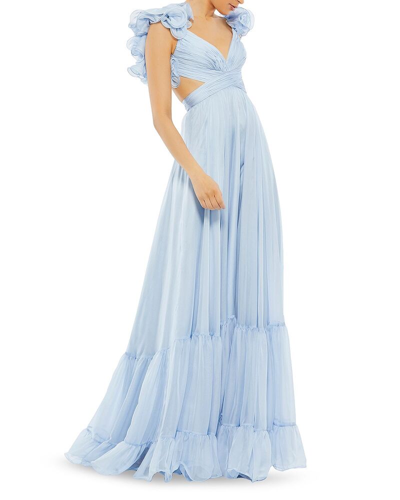 マックダガル レディース トップス 衣装 ティアード シフォン カットアウト フラウンス Mac Duggal Ruffle Tiered Cut-Out Chiffon Gown Powder Blue 青色