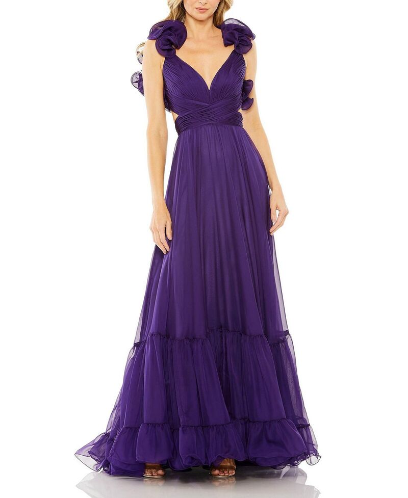 マックダガル レディース トップス 衣装 ティアード シフォン カットアウト フラウンス Mac Duggal Ruffle Tiered Cut-Out Chiffon Gown Royal Purple パープル