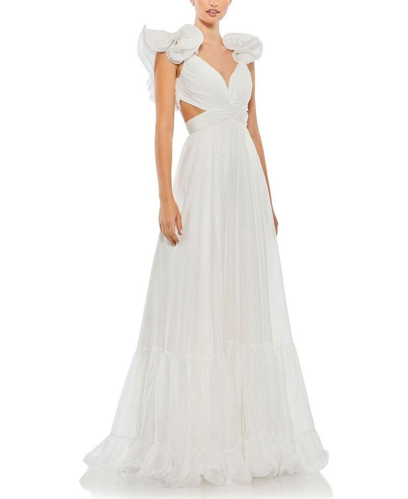 マックダガル レディース トップス 衣装 ティアード シフォン カットアウト フラウンス Mac Duggal Ruffle Tiered Cut-Out Chiffon Gown White 白いこと