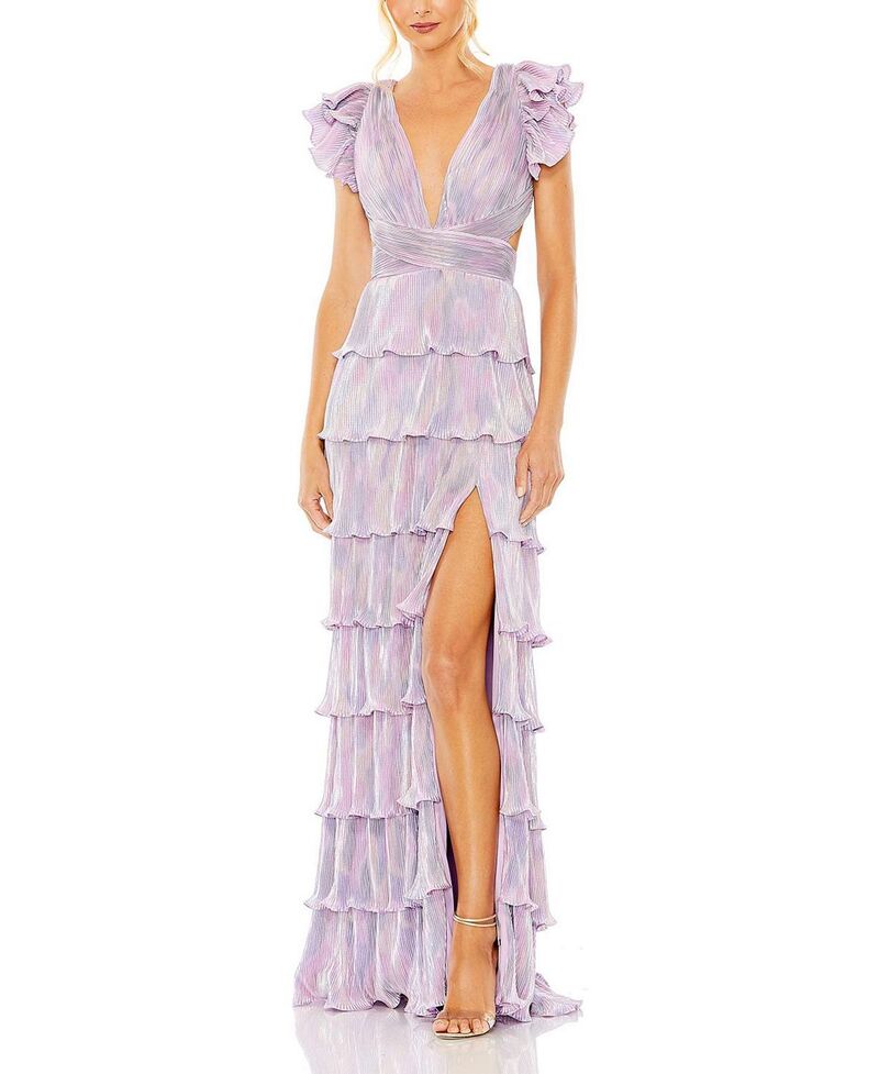 マックダガル レディース トップス 衣装 ティアード フラウンス スピード競技 Mac Duggal Ruffle Tiered Criss Cross Lace Up Gown Purple Multi パープル