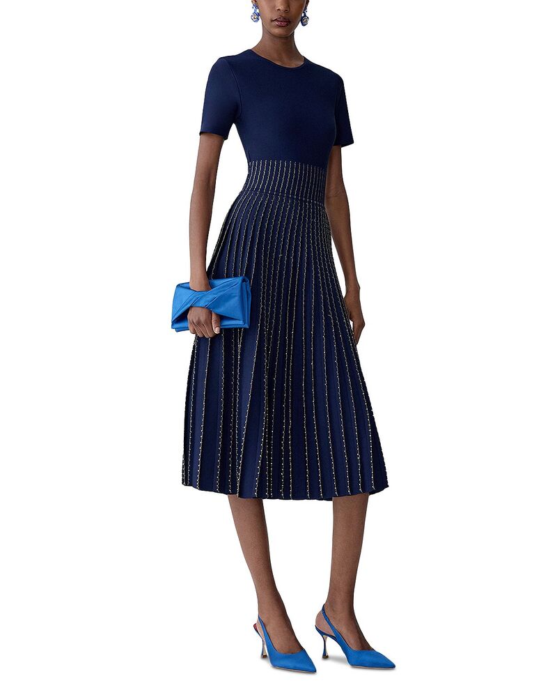 キャロライナヘレラ レディース トップス 衣裳 刺しゅう Carolina Herrera Bead Embroidered Short Sleeve Dress Midnight