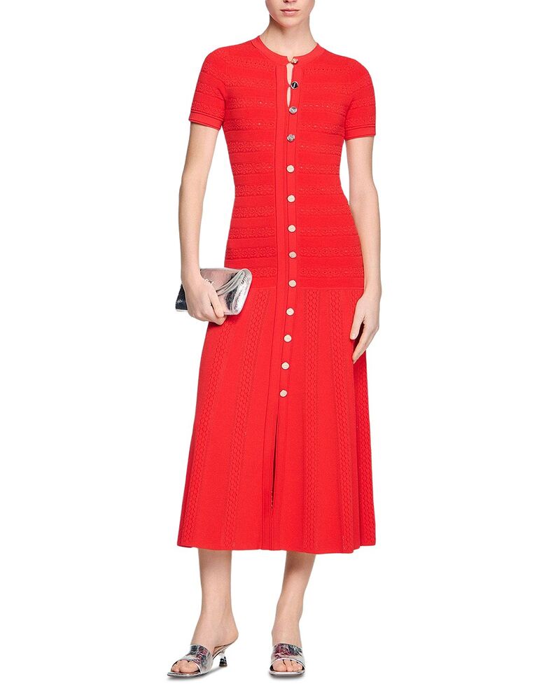 サンドロ レディース トップス ワンピース ニット マキシ Sandro Knit Maxi Dress Red レッド｜ReVida 店