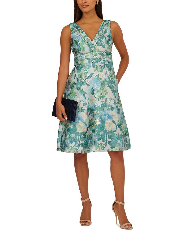 アドリアナ パペル レディース トップス ワンピース フラワー柄 ミディ フラワー Adrianna Papell Floral Jacquard Midi Dress Blue Multi ブルー