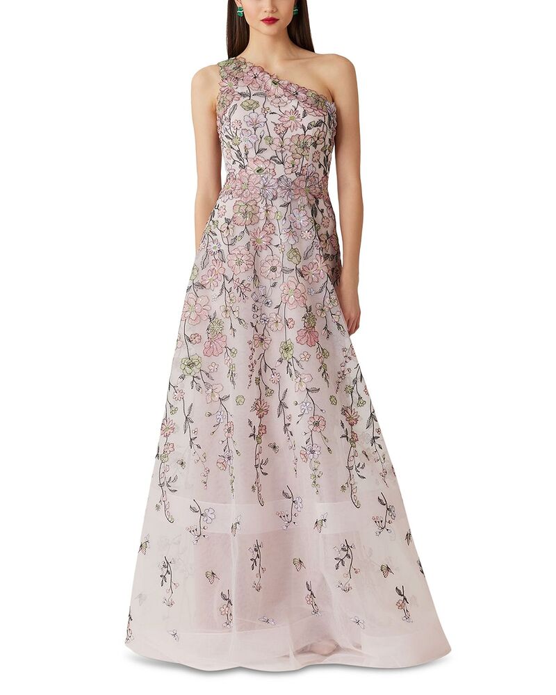 テリジョンバイリッキーフリーマン レディース トップス 衣裳 お花柄 刺しゅう お花 Teri Jon by Rickie Freeman Floral Embroidered One Shoulder Gown BLUSH MULTI 毛はらい ワンピース-レディースファッション