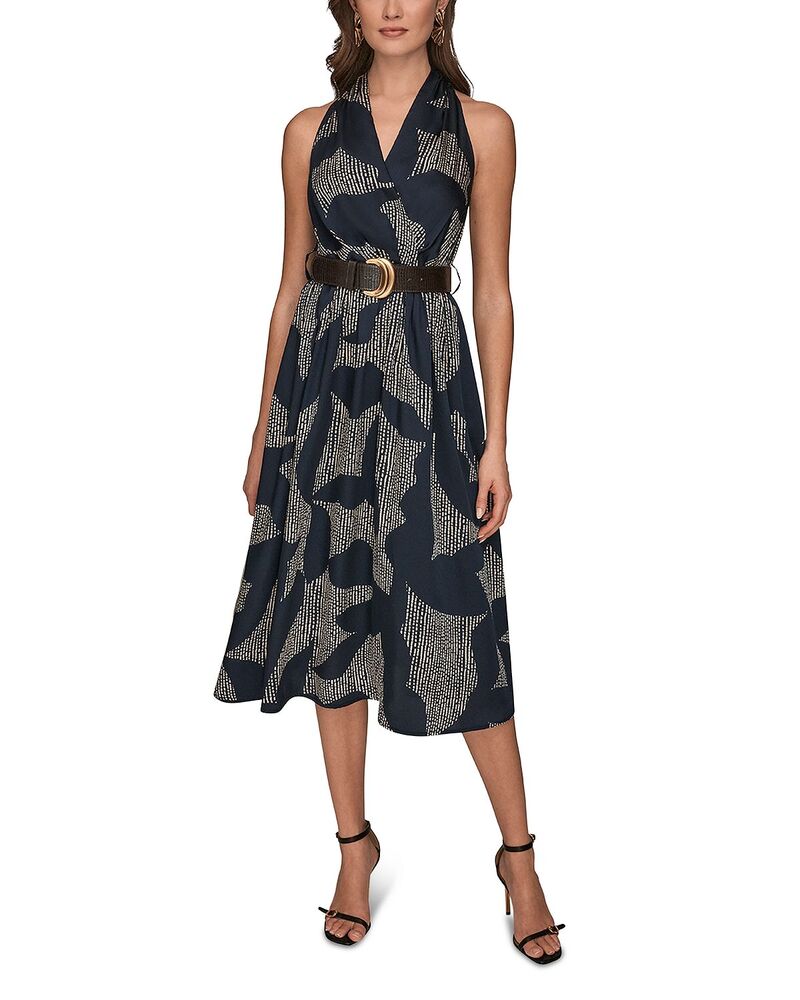 ダナキャラン レディース トップス ワンピース プリント ミディ ノースリーブ Donna Karan Printed Sleeveless Belted Midi Dress Nightfall/ Sand サンド
