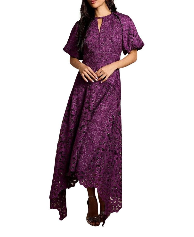 コースト レディース トップス ワンピース レース Coast Lace Hanky Hem Puff Sleeve Dress Plum プラム