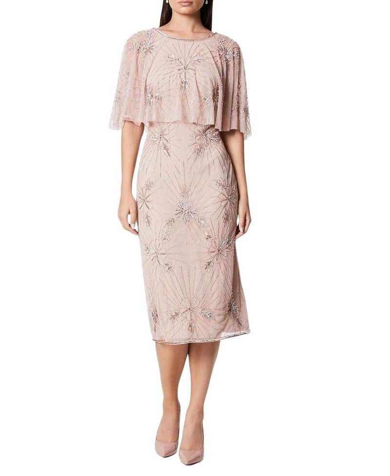 コースト レディース トップス ワンピース ケープデザイン フラワー柄 ミディ キャップ ケープ フラワー Coast Floral Embellished Cape Midi Dress Blush ブラッシュ
