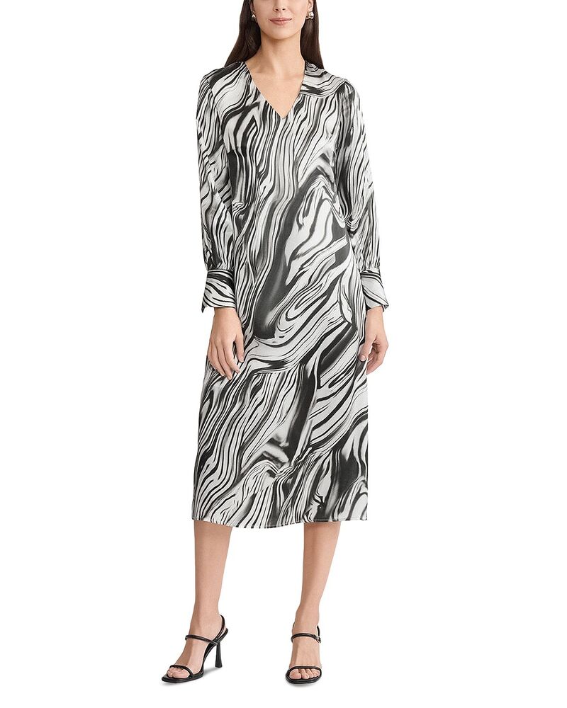 ミソック レディース トップス ワンピース プリント シルク マキシ Misook Marble Print Silk Maxi Dress Black/White ホワイト