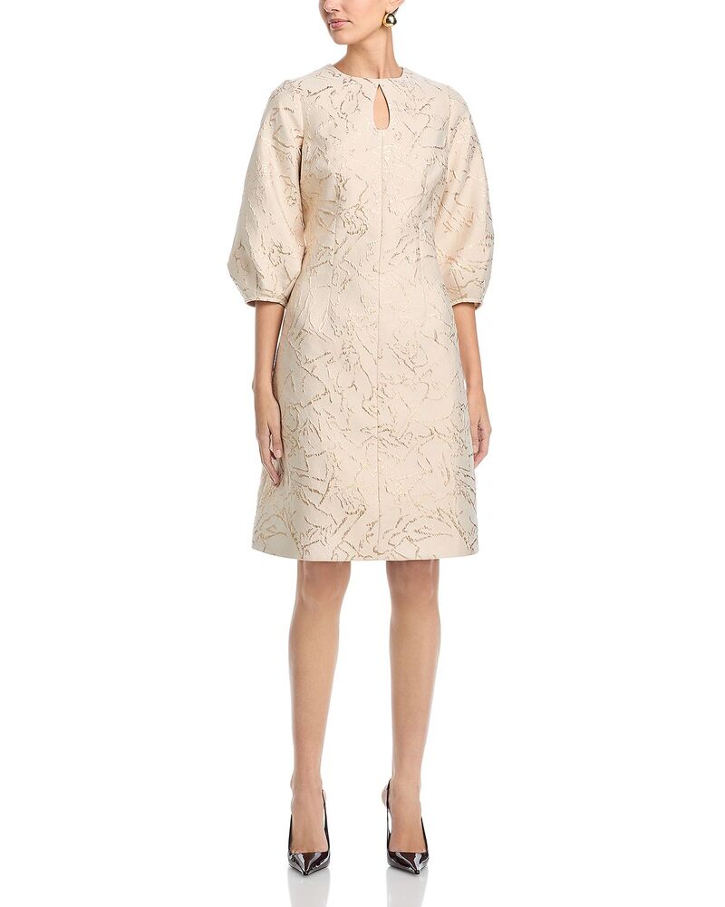 テリジョンバイリッキーフリーマン レディース トップス ワンピース トール Teri Jon by Rickie Freeman Metallic Jacquard Three Quarter Sleeve Dress Champagne シャンパン