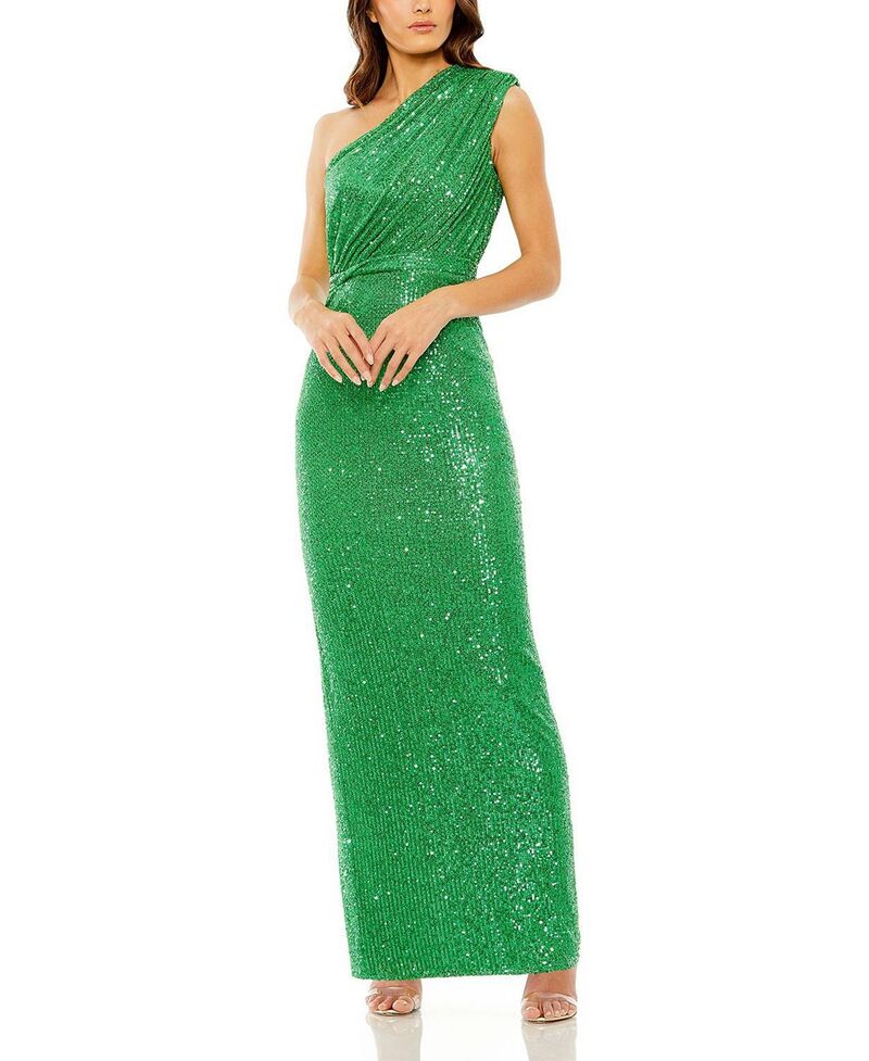 マックダガル レディース トップス ワンピース ギャザー スパンコール Mac Duggal Sequined Ruched One Shoulder Gown Green グリーン