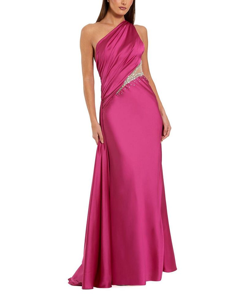 マックダガル レディース トップス ワンピース カットアウト Mac Duggal One Shoulder Charmeuse Gown with Beaded Cutout Magenta マゼンタ|ReVida 店