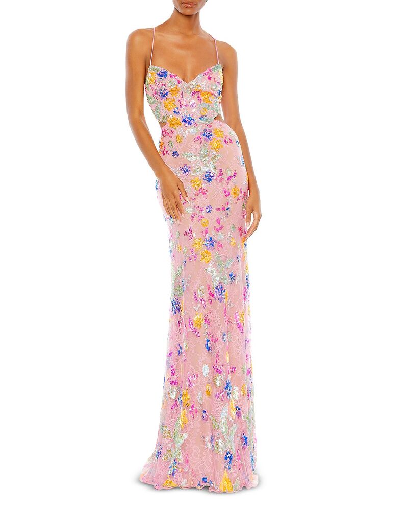 マックダガル レディース トップス 衣装 スピード競技 Mac Duggal Embellished Lace Strappy Column Gown Pink Multi サクラ色