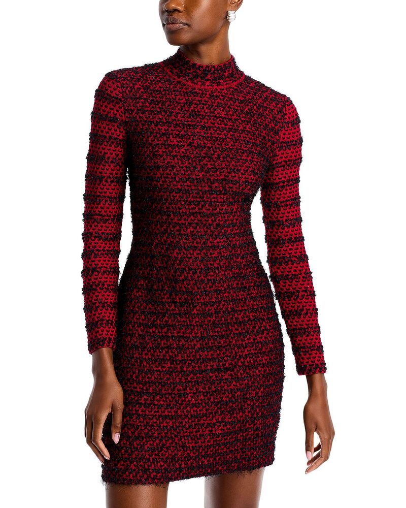 ミソック レディース トップス ワンピース ニット Misook Two Toned Eyelash Knit Sheath Dress Rouge/Black ブラック