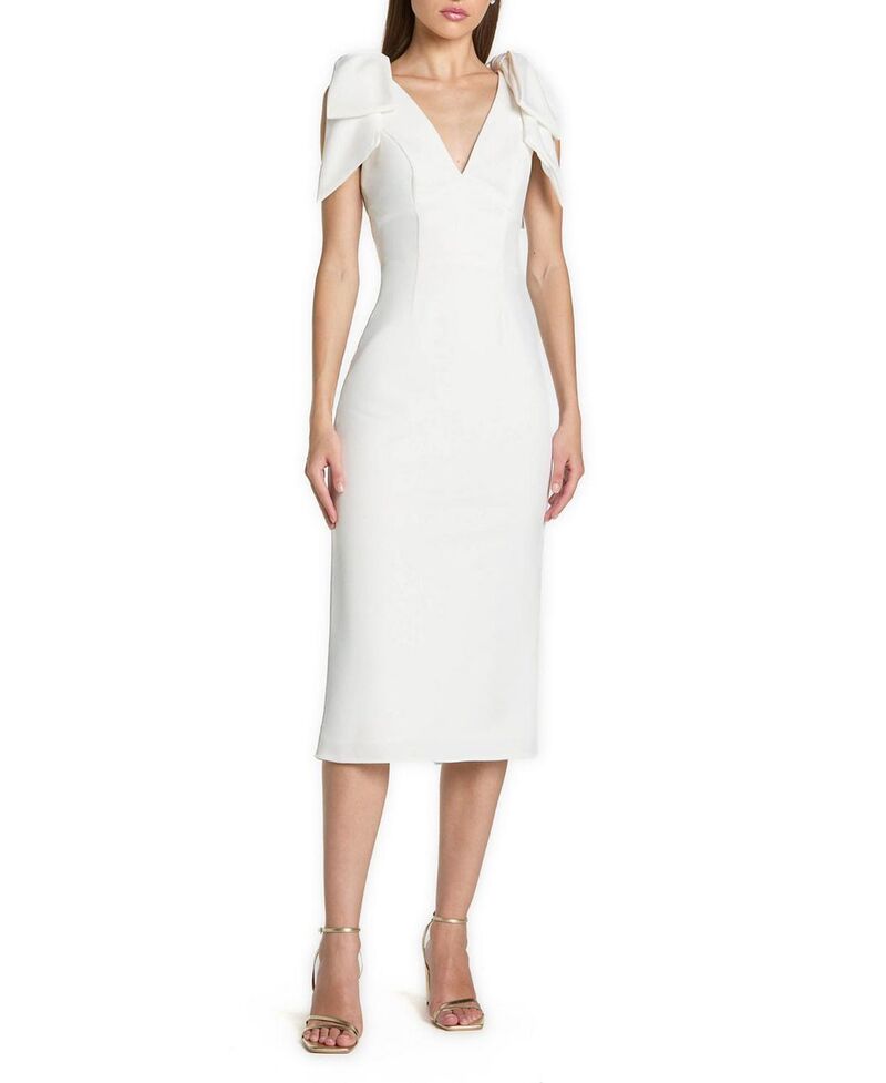 マックダガル レディース トップス ワンピース クレープ ミディ Mac Duggal Bow Strap Crepe Fitted Midi Dress Ivory アイボリー