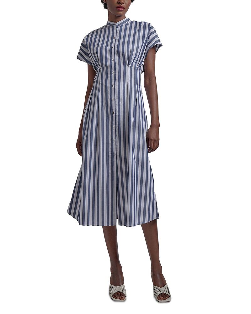 ミソック レディース トップス 衣裳 MIDI Misook Stand Collar Button Front Midi Dress Dark Navy/White 白いこと レディースファッション-ワンピース