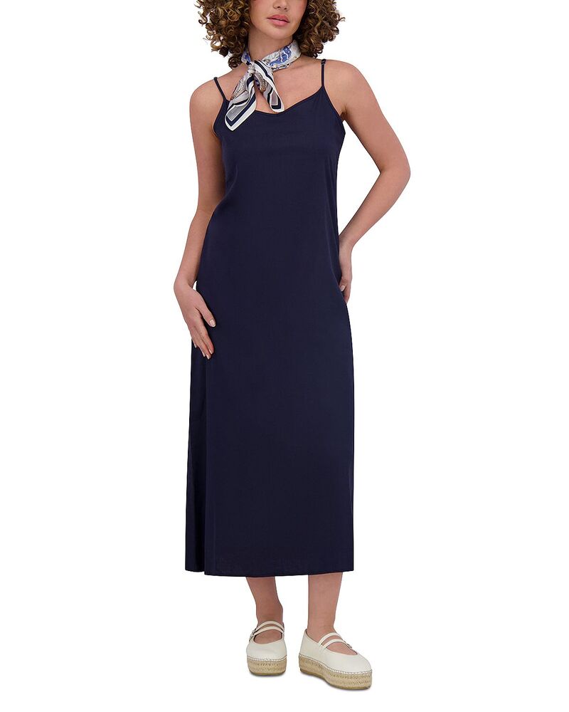 尖んがり レディース トップス 衣装 A 伝達ルート リネン Point Linen Blend A Line Slip Dress Navy 米国海軍 レディースファッション-ワンピース